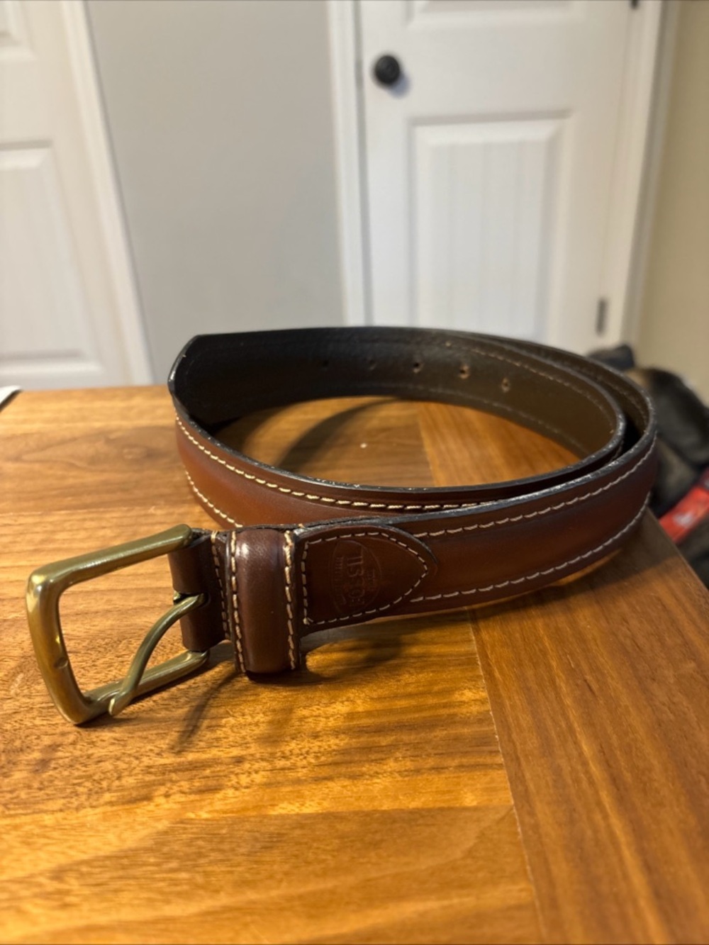 Fossil Men’s Brown Italian Leather Belt Size 34 Brass Buckle MB404020034